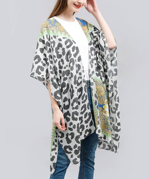 Leopard with Geometry Design Kimono