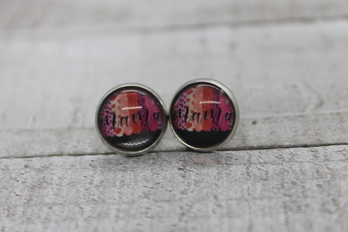 Mama on Brushstrokes  Glass Stud Earrings