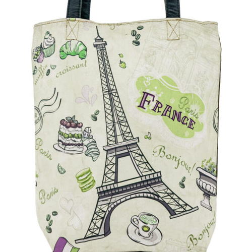 Eiffel Tower Paris Recycled Military Tent Tote-Green