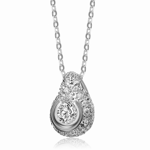 Collette Z Sterling Silver White Cubic Zirconia Rhodium-Plated Teardrop Pendant