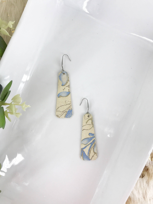 Genuine Leather Asian Blue Metallic Dangle Earrings