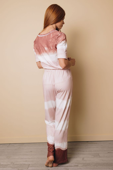Abba Tie-dye V-Neck Top Elastic Waist Pants Set