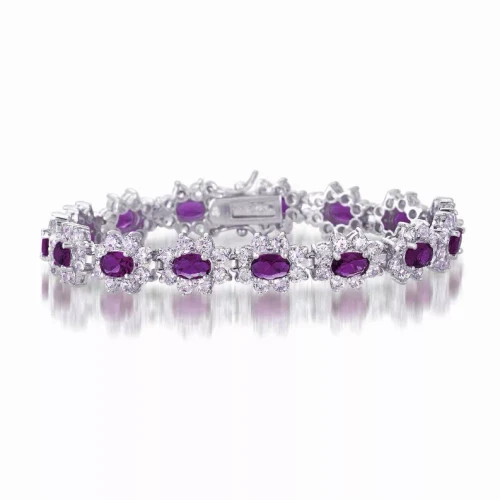 Collette Z Sterling Silver Purpla and White Cubic Zirconia Flower Bracelet