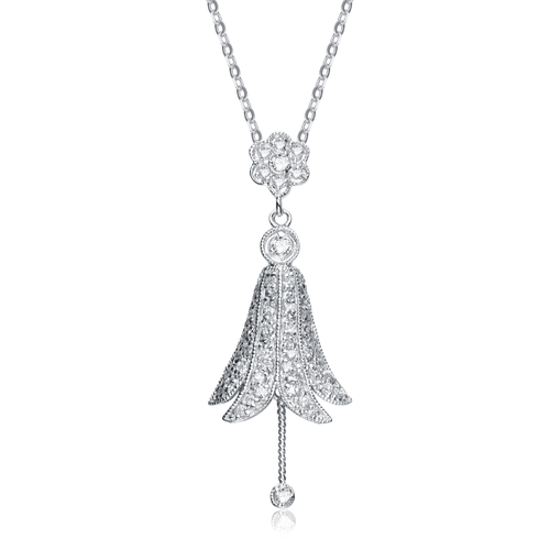 Collette Z Sterling Silver Cubic Zirconia Filigree and White Cubic Zirconia Dangling Pendant Necklace