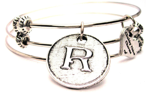 Initial R Circle Triple Style Bangle Bracelet
