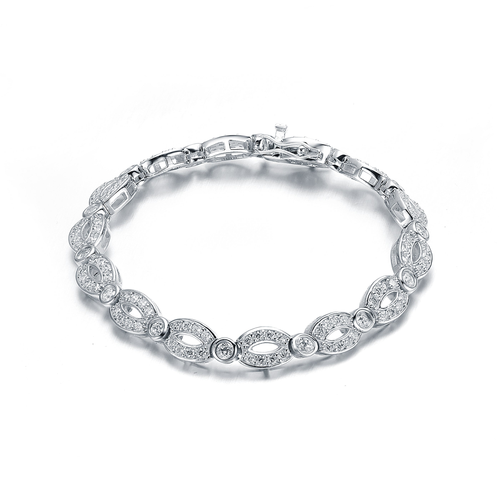 Collette Z Sterling Silver Cubic Zirconia Open Oval Link Bracelet