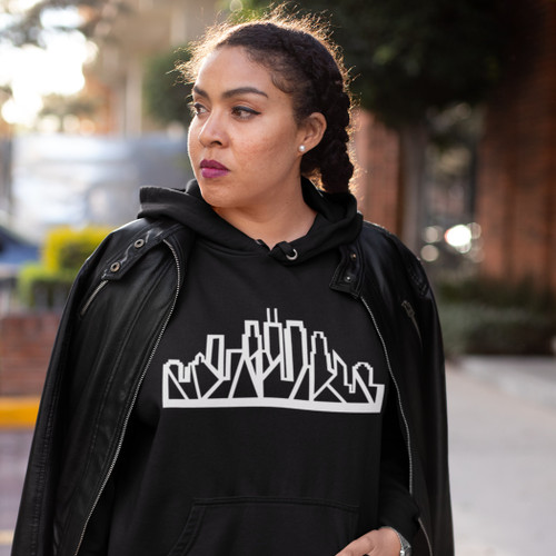 Chicago Skyline Hoodie with White Outline