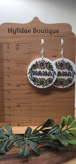 Floral MAMA Circle Dangle Earrings