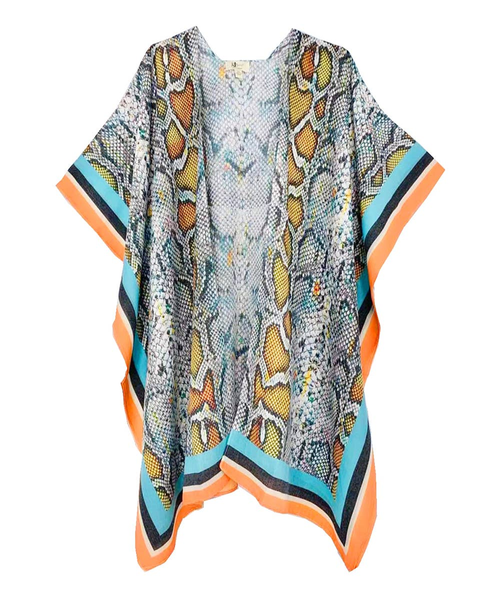 Aqua Snake Pattern Border Kimono