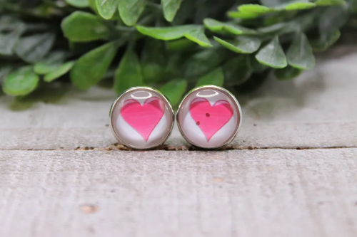 Pink Heart || Stud Earrings