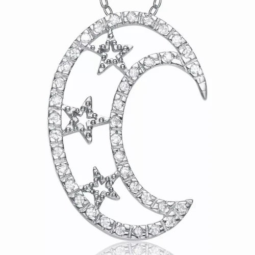 Collette Z Sterling Silver White Cubic Zirconia Half Moon Pendant
