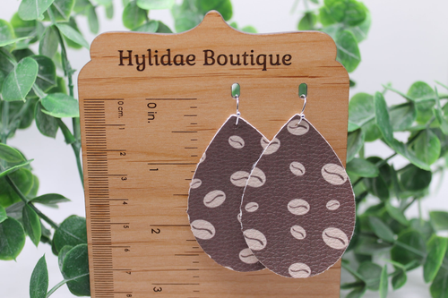Coffee Bean on Brown || Teardrop Faux Leather Earrings