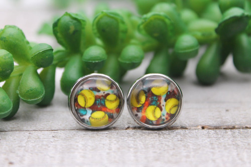 Softball on Western Print || Glass Stud Earrings ||Hypoallergenic