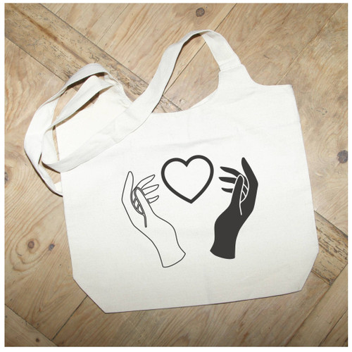 Black and White hand w/heart / Natural Tote Bag