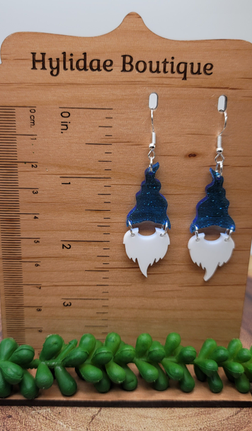 Ice Blue Glitter Gnome || Acrylic Dangle Earrings