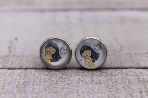 Pocahontas Leaf Heart  Glass Stud Earrings