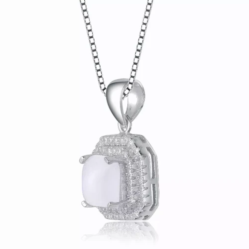 Collette Z Sterling Silver Frosty Cubic Zirconia Octagon Necklace