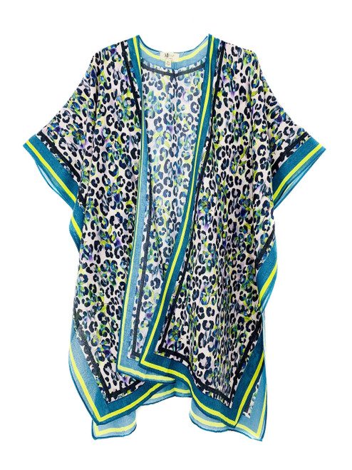 Leopard Kimono with Multi Strips Border