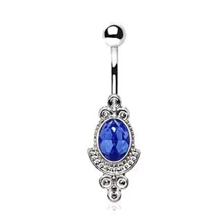 316L Stainless Steel Blue Ornate Victorian Navel Ring