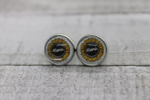 Mama Sunflower  Glass Stud Earrings