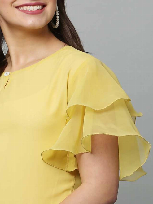 Crew Neck Ruffle Short Sleeve Blouse
