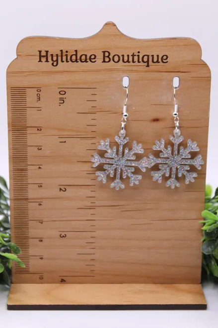 Silver Glitter Snowflakes || Dangle Earrings