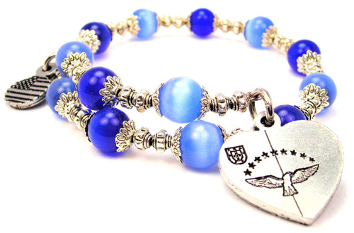 Azorean Flag Cat's Eye Beaded Wrap Bracelet