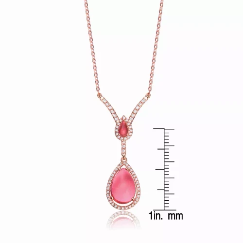 Collete Z Cubic Zirconia Sterling Silver Rose Plated Ruby Teardrop Necklace