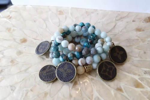 LV Again -Aqua Jasper Stretch Bracelet With Metallic Gold Lava Bead