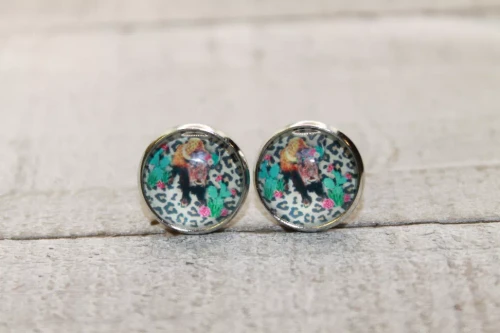 Bison on Leopard  Glass Stud Earrings