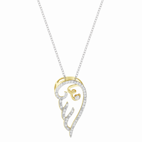 Yellow Plated Sterling Silver 1/4 carat Total Diamond Weight Diamond Angel Wing Pendant Necklace