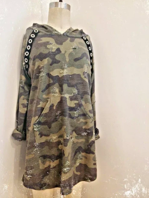Empire State Of Mind Camo Print Hoodie Dress