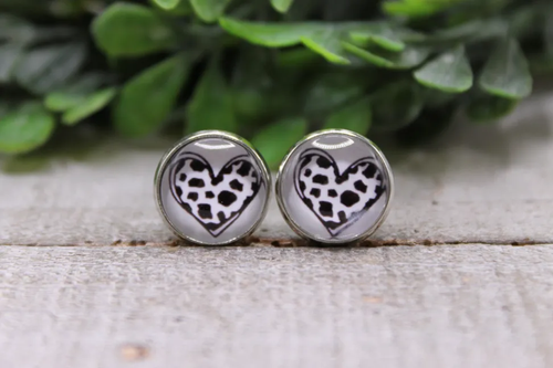 Cow Doodle Heart || Stud Earrings
