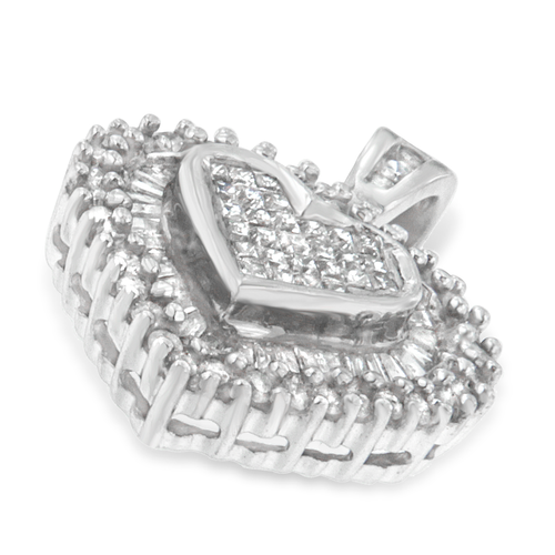 10 Karat White Gold 1 Carat Total Diamond Weight Multi-cut 1 Carat Total Diamond Weight Diamond Heart Pendant Necklace 