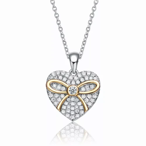 Collette Z Sterling Silver Two Tone and Clear Cubic Zirconia Heart Necklace
