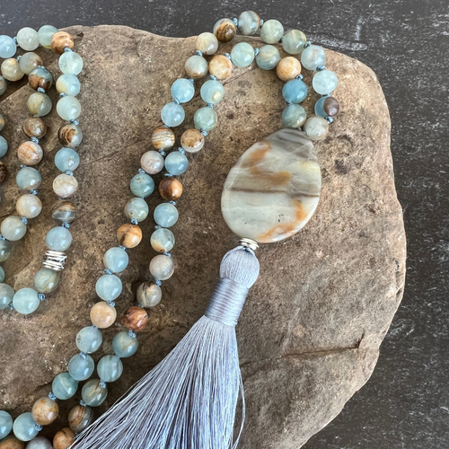 Lemurian Aquatine Calcite Mala