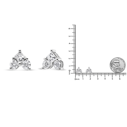 10K White Gold Diamond 3 Stone Trio Heart Stud Earring (I-J Color, I1-I2 Clarity)