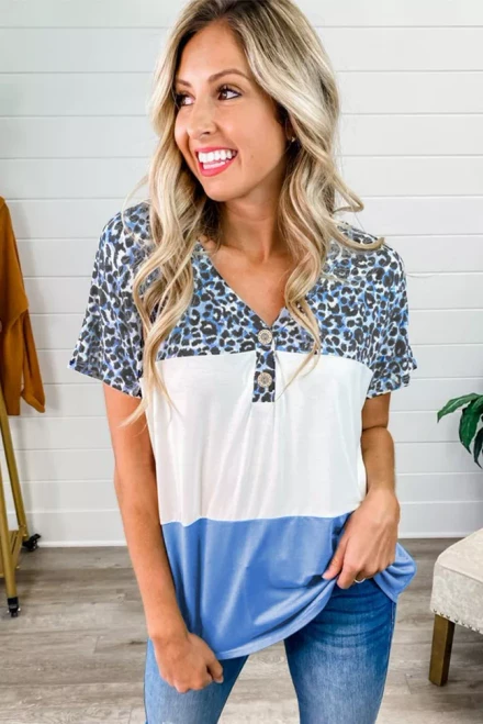 Casual Chic Leopard Print Patchwork Top