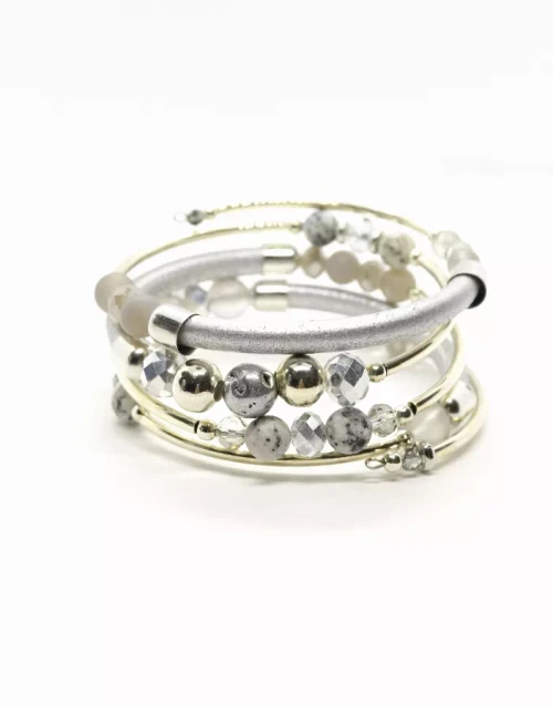 Wrap Bracelets-Monica in Silver Leather & Gray