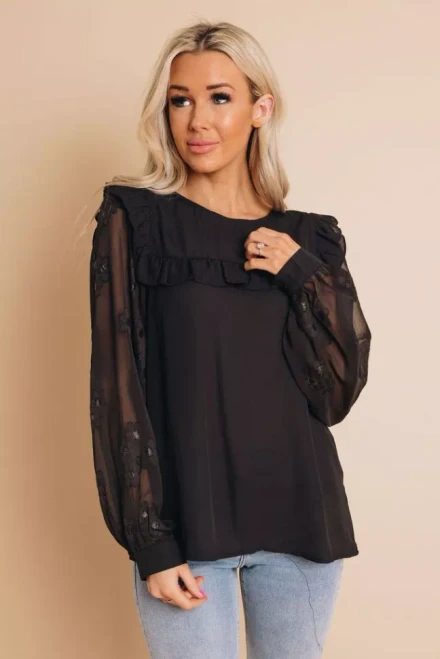 Handle It Sheer Sleeve Blouse