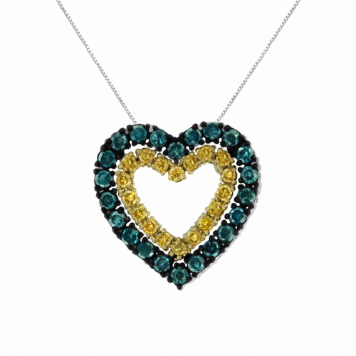14K Yellow Gold Plated .925 Sterling Silver 1/2 Carat Total Weight Color Treated Diamond Heart Pendant Necklace  - 18"