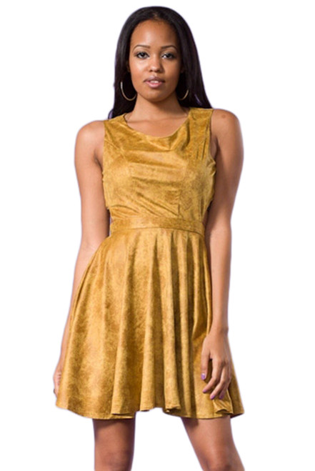 Suede A line Dress and Back Covered Buttons