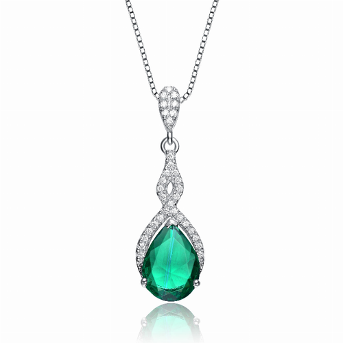 Collette Z Sterling Silver Green Cubic Zirconia Pear Twist Pendant Necklace