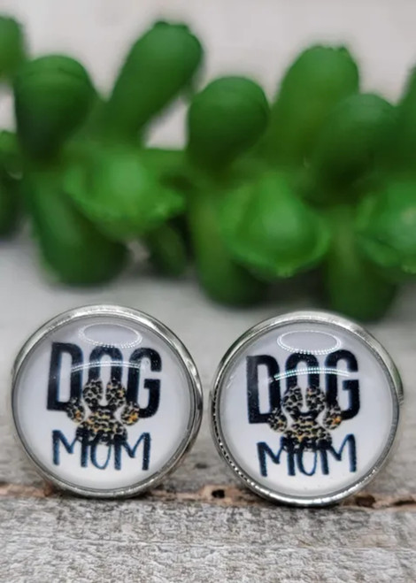Dog Mom - Leopard Paw Print || Glass Stud Earrings || Hypoallergenic