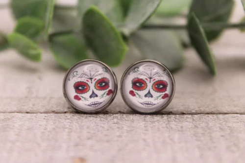 Day of the Dead  Glass Stud Earrings