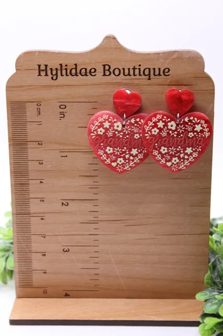 Grandma Floral Red Hearts || Drop Earrings
