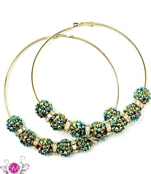 Celebrity Inspired Crystal Studs Rondelle Fireball Hoops