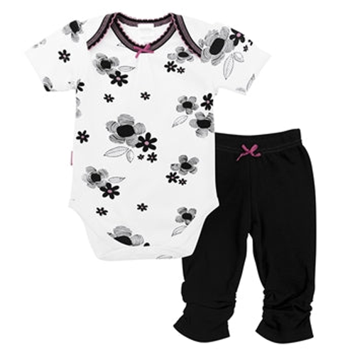 Black & White Girl Short Sleeve Bodysuit & Legging Set