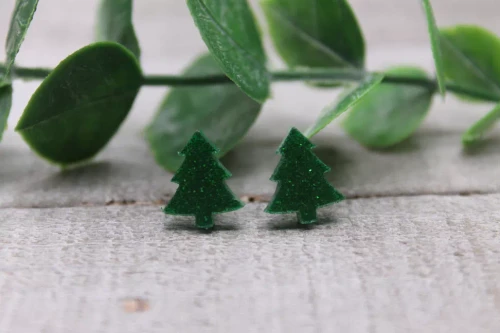 Glitter Christmas Tree || Stud Earrings || Hypoallergenic