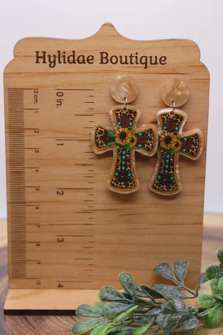Sunflower Cross || Acrylic Dangle Earrings || Hypoallergenic